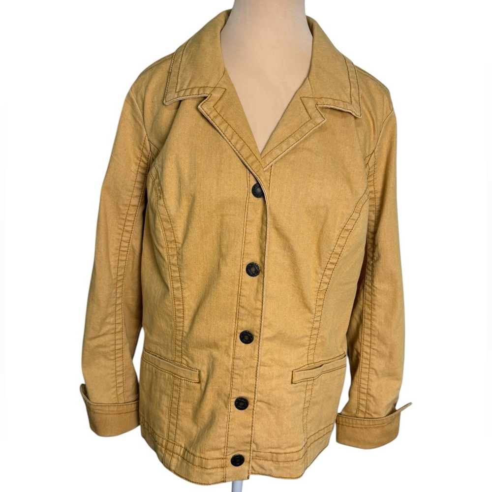 Christopher & Banks Mustard Yellow Denim Jacket Snap Button Down Long Sleeved
